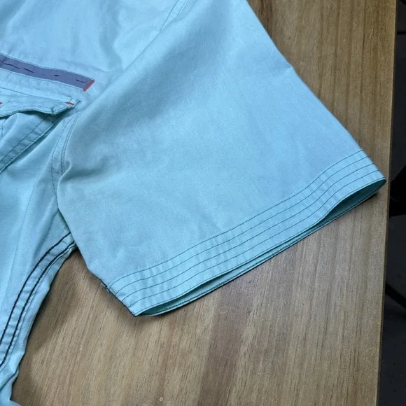Drill Clothing Company Teal Short Sleeve Collar Button Up Shirt Sz XL Western - Picture 9 of 13